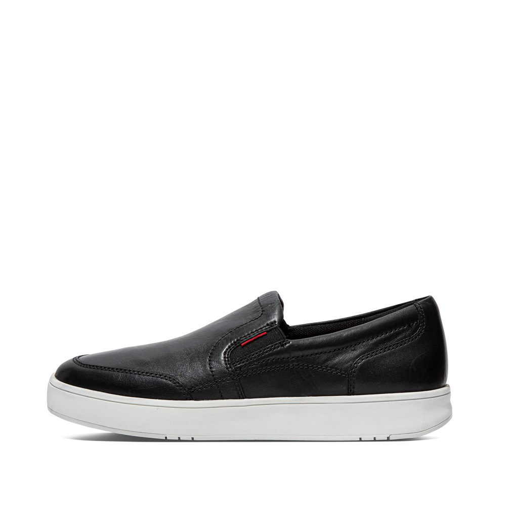Fitflop Mens Slip-on - Rally X Leather Sneakers - Black - 751-EACMIP